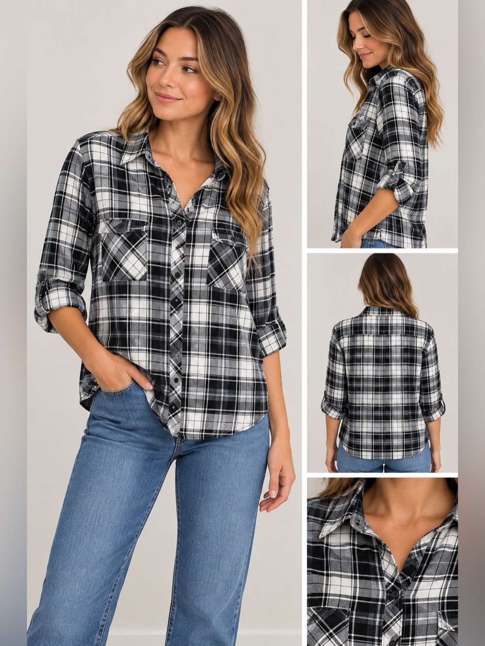 Passport Black & White Plaid Button-Up Shirt Women’s 2X